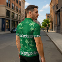 Green Hawaii Palm Tree Hibiscus Zipper Polo Shirt Fantasy Summer Vibe LT01 - Polynesian Pride