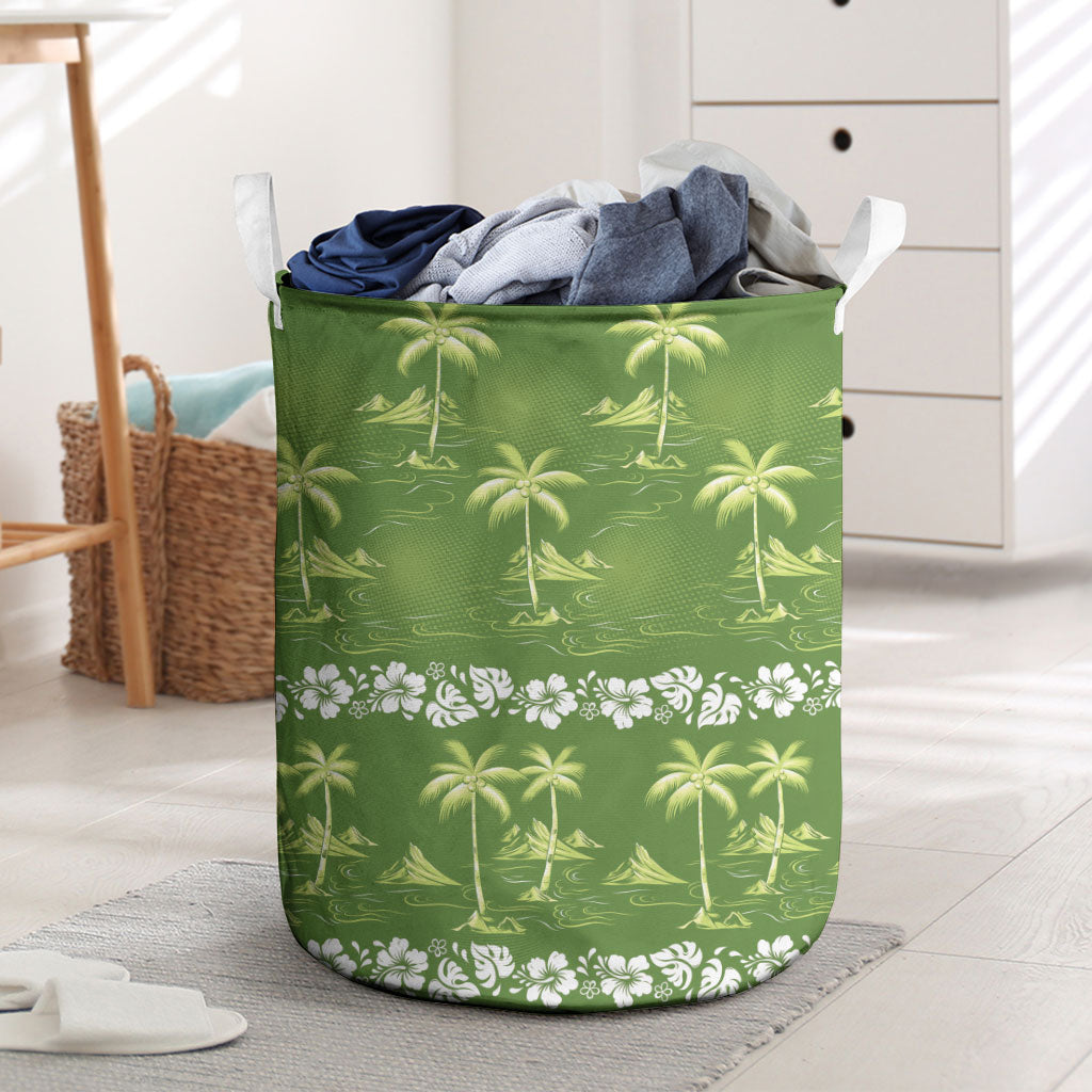 Olive Green Hawaii Palm Tree Hibiscus Laundry Basket Fantasy Summer Vibe LT01 Olive - Polynesian Pride