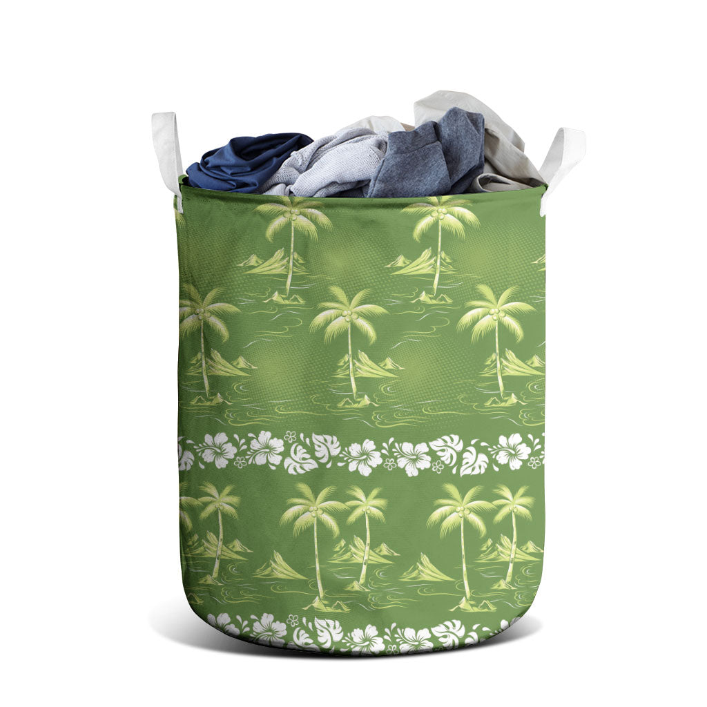 Olive Green Hawaii Palm Tree Hibiscus Laundry Basket Fantasy Summer Vibe LT01 - Polynesian Pride