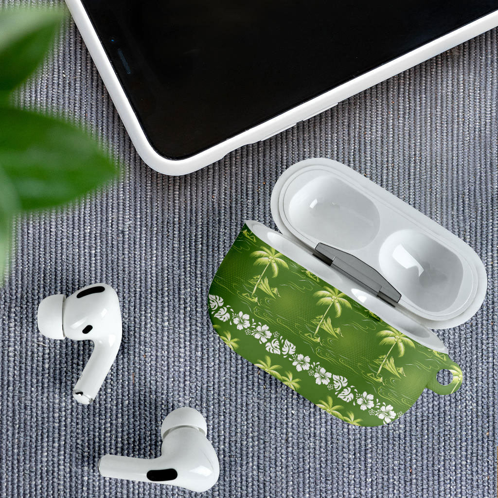 Olive Green Hawaii Palm Tree Hibiscus AirPods Case Fantasy Summer Vibe LT01 - Polynesian Pride