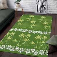 Olive Green Hawaii Palm Tree Hibiscus Area Rug Fantasy Summer Vibe LT01 Olive - Polynesian Pride