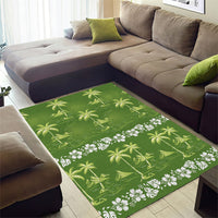 Olive Green Hawaii Palm Tree Hibiscus Area Rug Fantasy Summer Vibe LT01 - Polynesian Pride