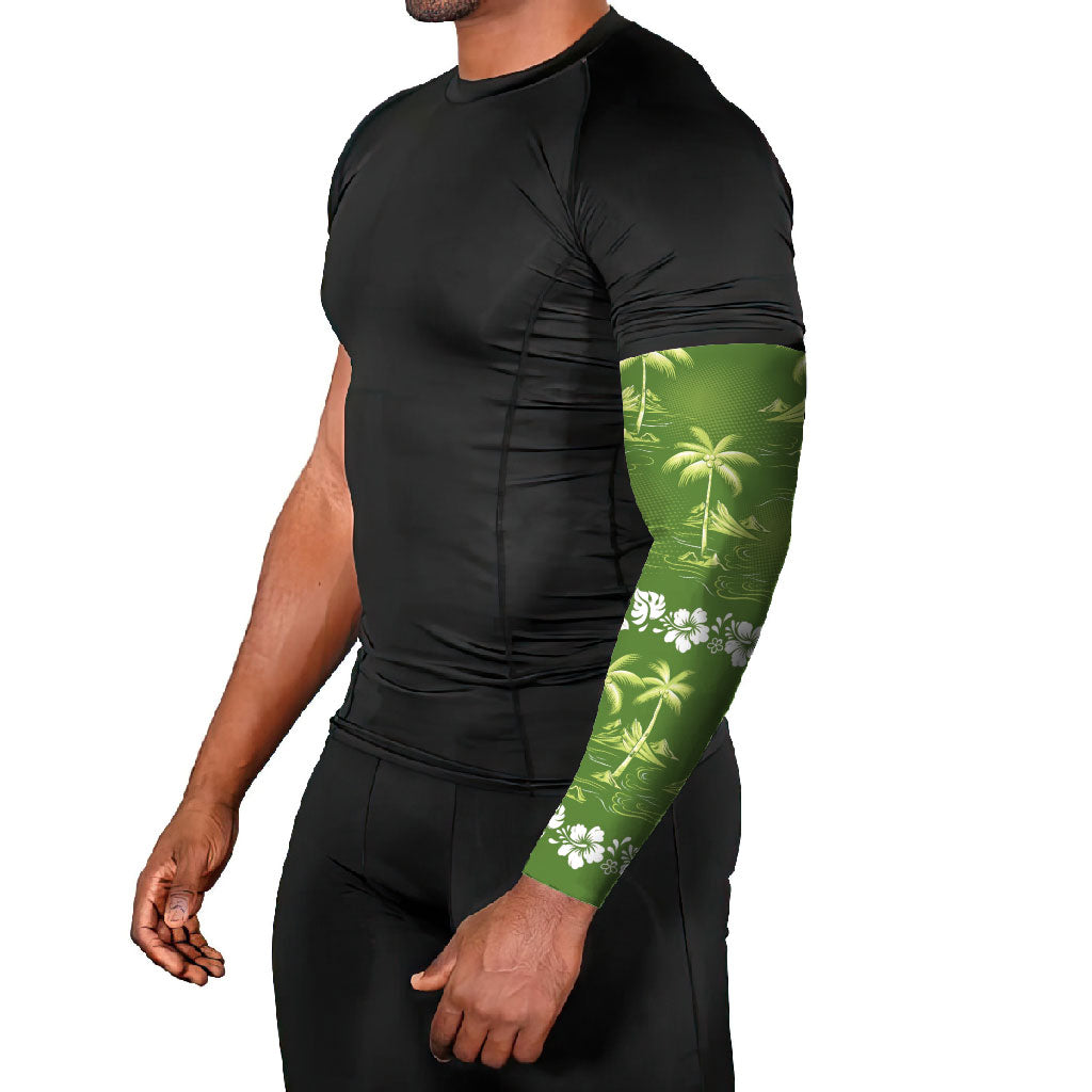 Olive Green Hawaii Palm Tree Hibiscus Arm Sleeves Fantasy Summer Vibe LT01 - Polynesian Pride