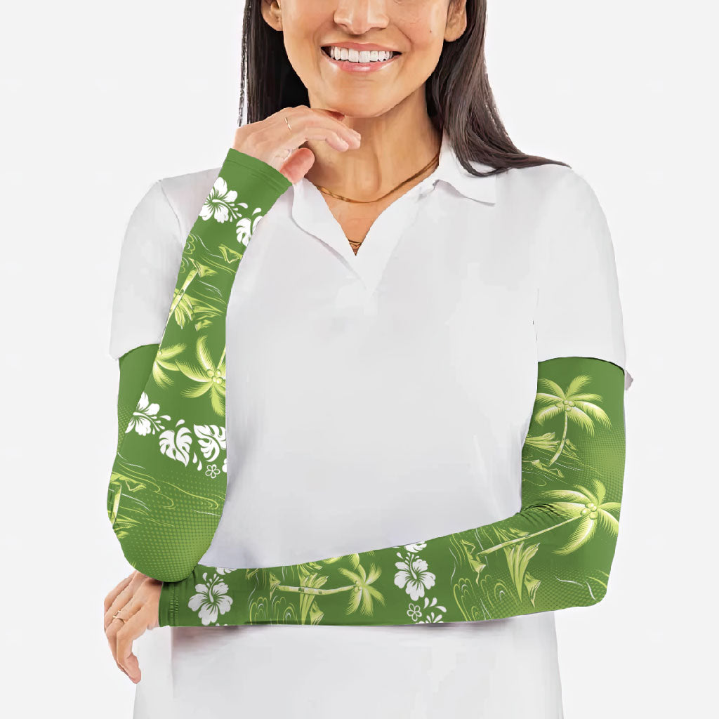 Olive Green Hawaii Palm Tree Hibiscus Arm Sleeves Fantasy Summer Vibe LT01 - Polynesian Pride