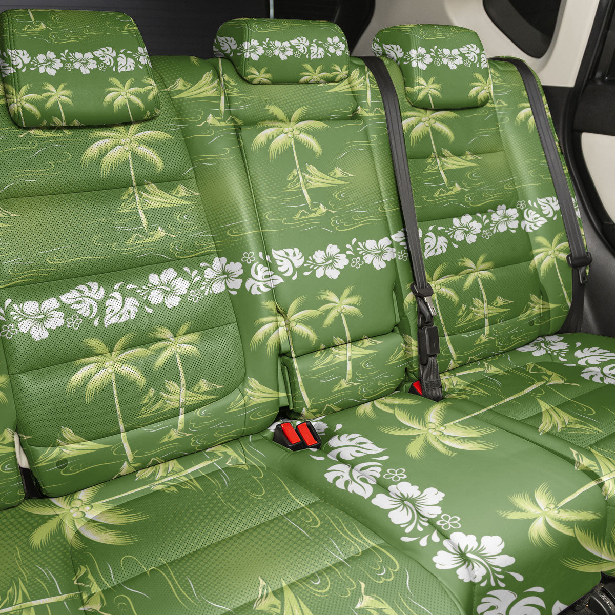 Olive Green Hawaii Palm Tree Hibiscus Back Car Seat Cover Fantasy Summer Vibe LT01 - Polynesian Pride