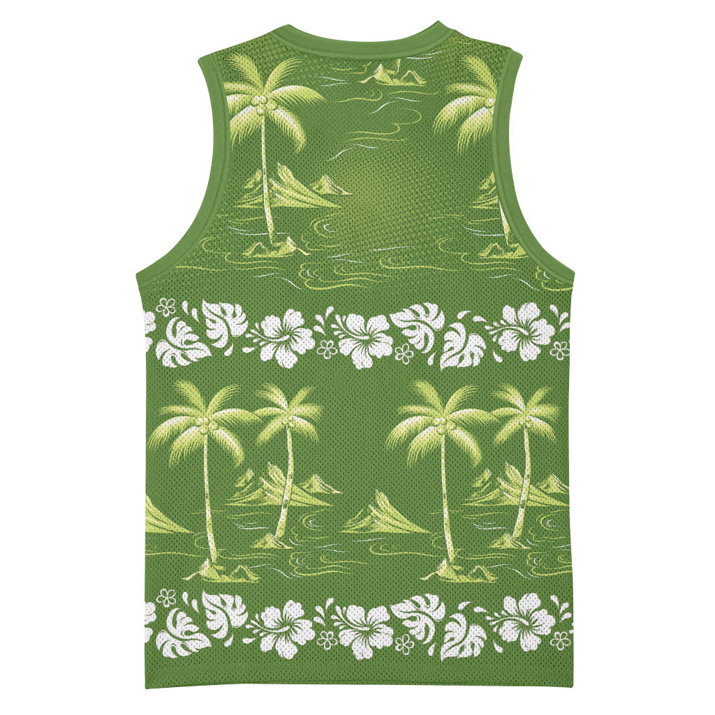 Olive Green Hawaii Palm Tree Hibiscus Basketball Jersey Fantasy Summer Vibe LT01 - Polynesian Pride