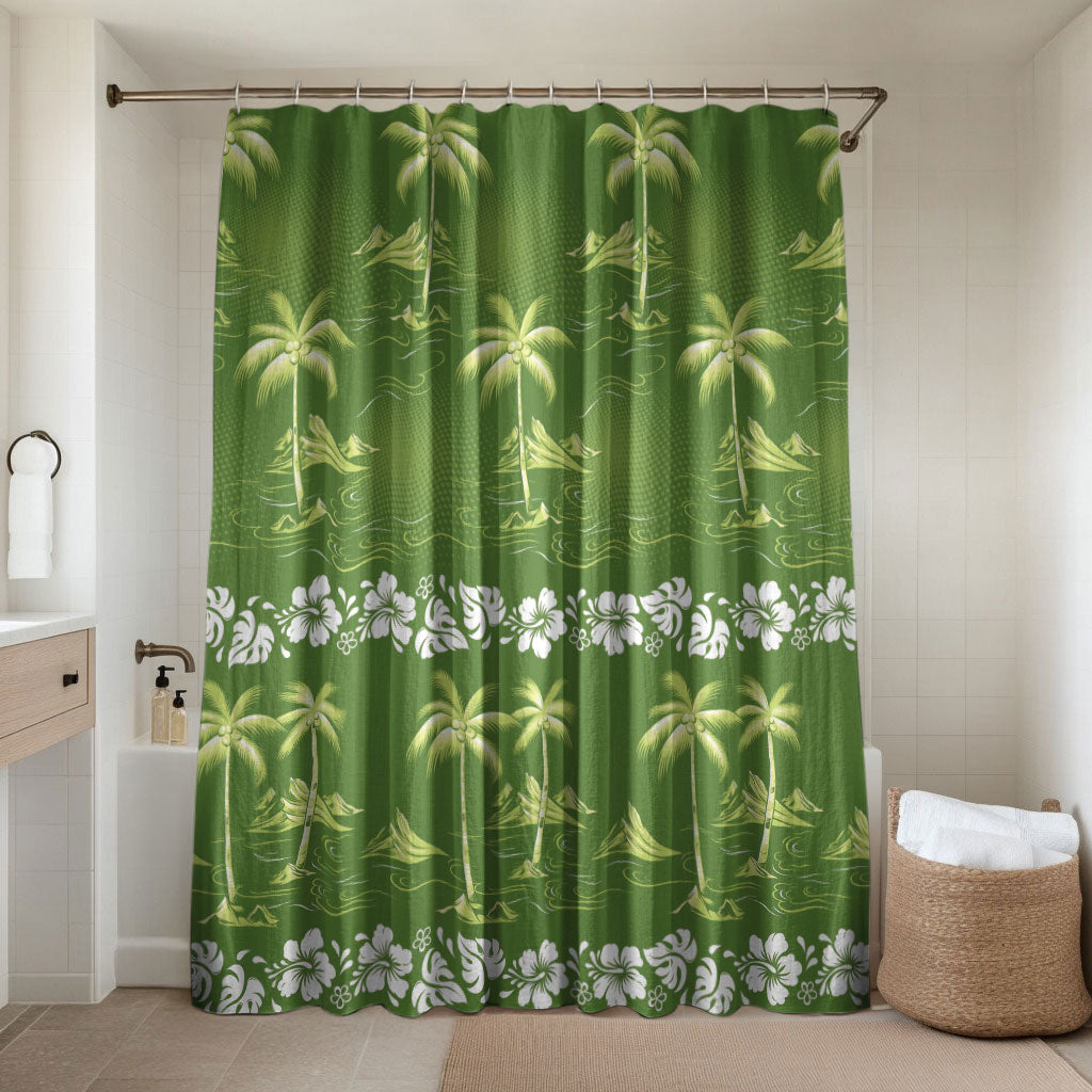 Olive Green Hawaii Palm Tree Hibiscus Bathroom Set Fantasy Summer Vibe LT01 Shower Curtain Only Olive - Polynesian Pride