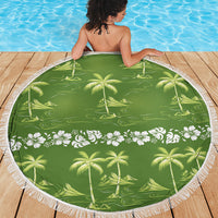 Olive Green Hawaii Palm Tree Hibiscus Beach Blanket Fantasy Summer Vibe LT01 - Polynesian Pride