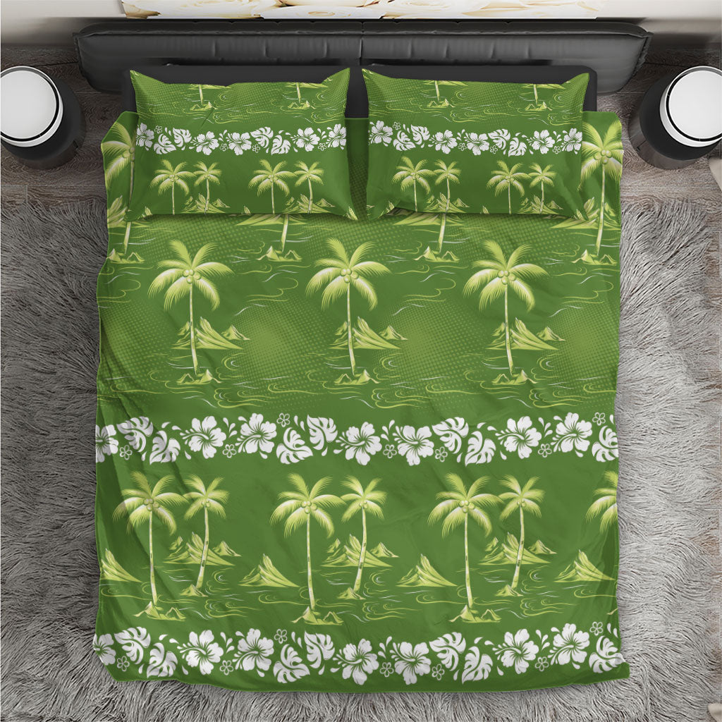 Olive Green Hawaii Palm Tree Hibiscus Bedding Set Fantasy Summer Vibe LT01 Olive - Polynesian Pride