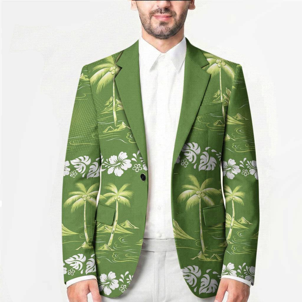 Olive Green Hawaii Palm Tree Hibiscus Blazer Fantasy Summer Vibe LT01 - Polynesian Pride