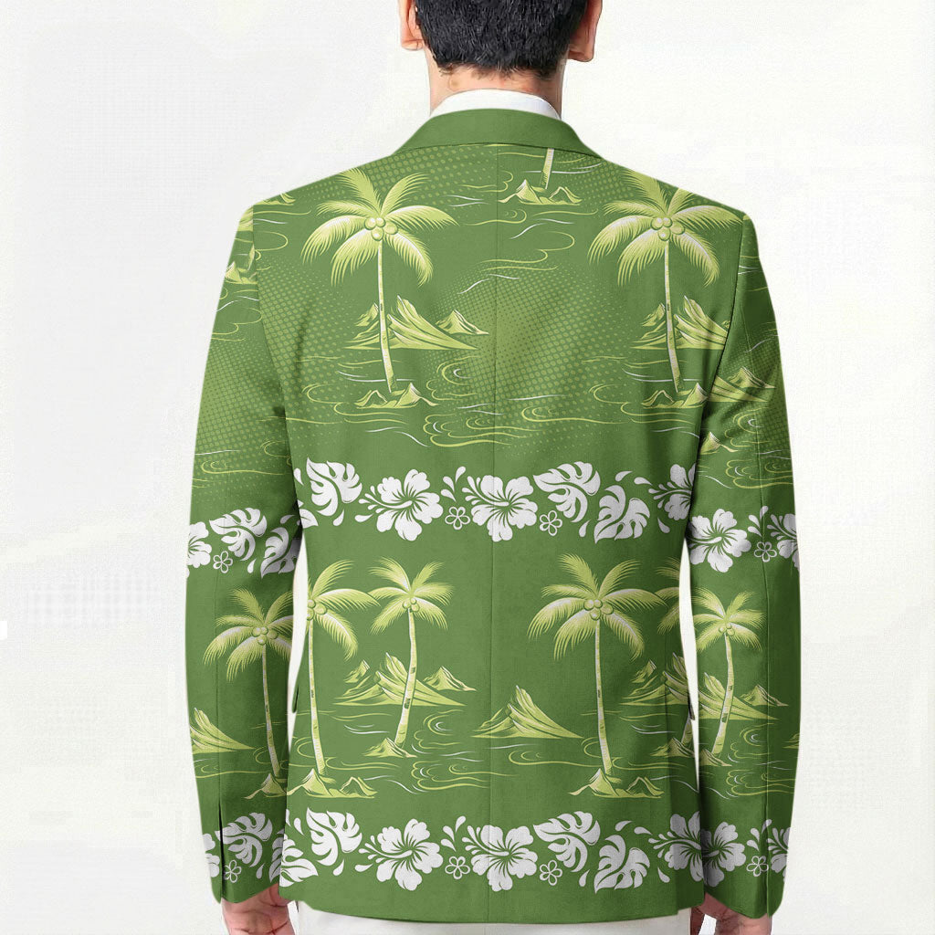 Olive Green Hawaii Palm Tree Hibiscus Blazer Fantasy Summer Vibe LT01 - Polynesian Pride