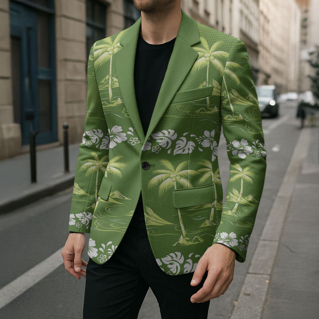 Olive Green Hawaii Palm Tree Hibiscus Blazer Fantasy Summer Vibe LT01 - Polynesian Pride