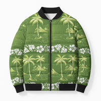 Olive Green Hawaii Palm Tree Hibiscus Bomber Puffer Jacket Fantasy Summer Vibe LT01 Unisex Olive - Polynesian Pride