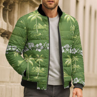 Olive Green Hawaii Palm Tree Hibiscus Bomber Puffer Jacket Fantasy Summer Vibe LT01 - Polynesian Pride
