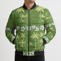 Olive Green Hawaii Palm Tree Hibiscus Bomber Puffer Jacket Fantasy Summer Vibe LT01 - Polynesian Pride