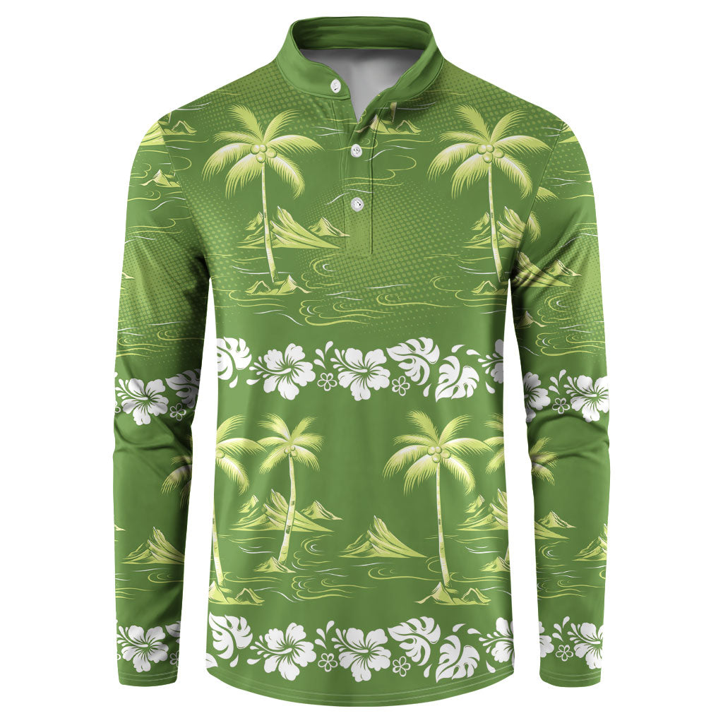 Olive Green Hawaii Palm Tree Hibiscus Button Sweatshirt Fantasy Summer Vibe LT01 Olive - Polynesian Pride