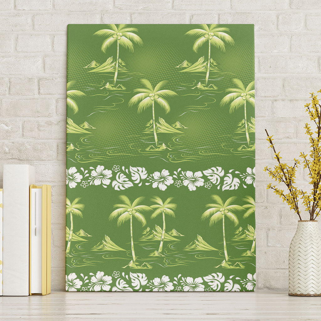 Olive Green Hawaii Palm Tree Hibiscus Canvas Wall Art Fantasy Summer Vibe LT01 Without Frame Olive - Polynesian Pride