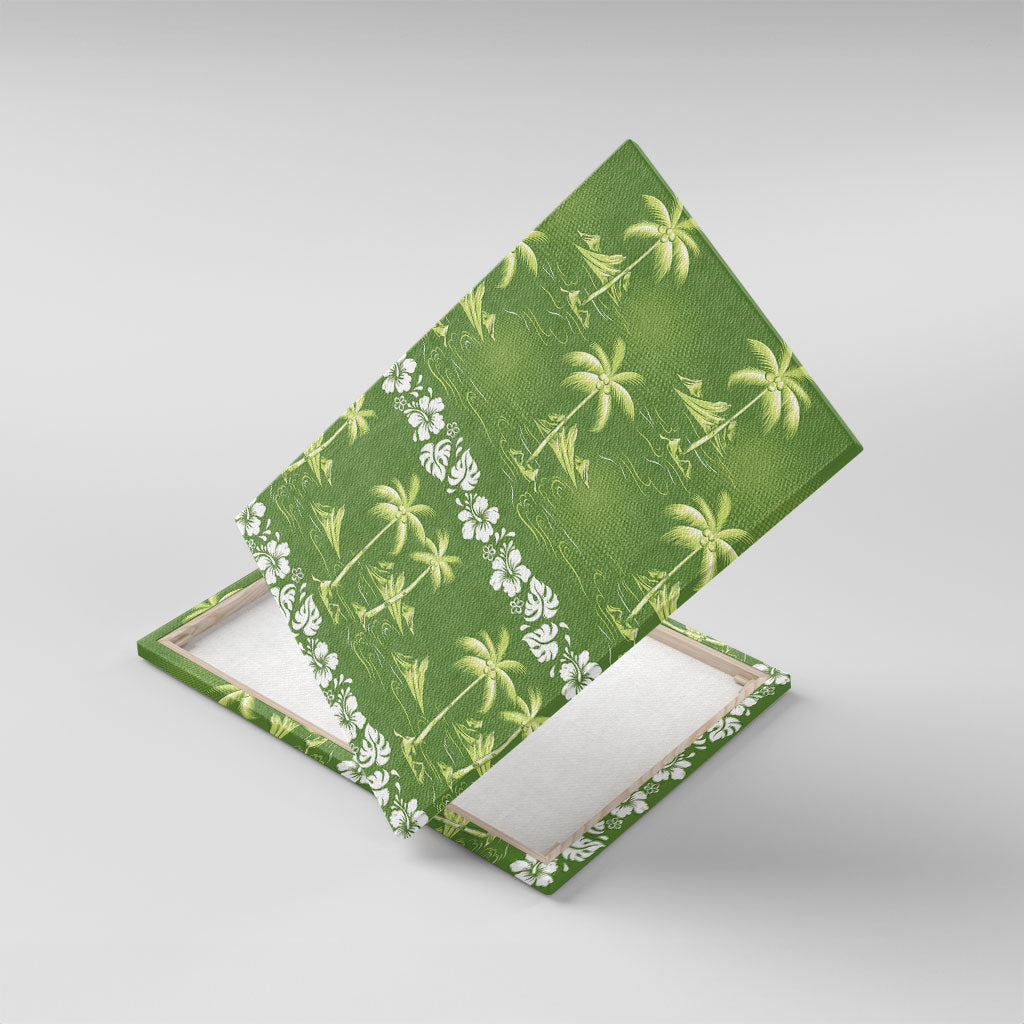 Olive Green Hawaii Palm Tree Hibiscus Canvas Wall Art Fantasy Summer Vibe LT01 With Frame Olive - Polynesian Pride