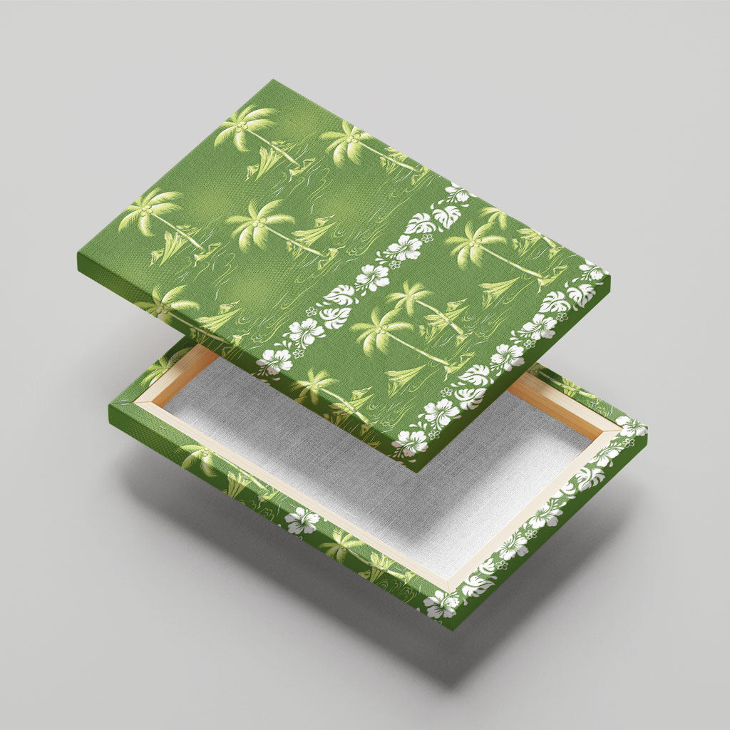 Olive Green Hawaii Palm Tree Hibiscus Canvas Wall Art Fantasy Summer Vibe LT01 - Polynesian Pride