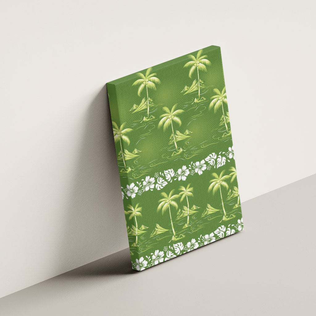 Olive Green Hawaii Palm Tree Hibiscus Canvas Wall Art Fantasy Summer Vibe LT01 - Polynesian Pride