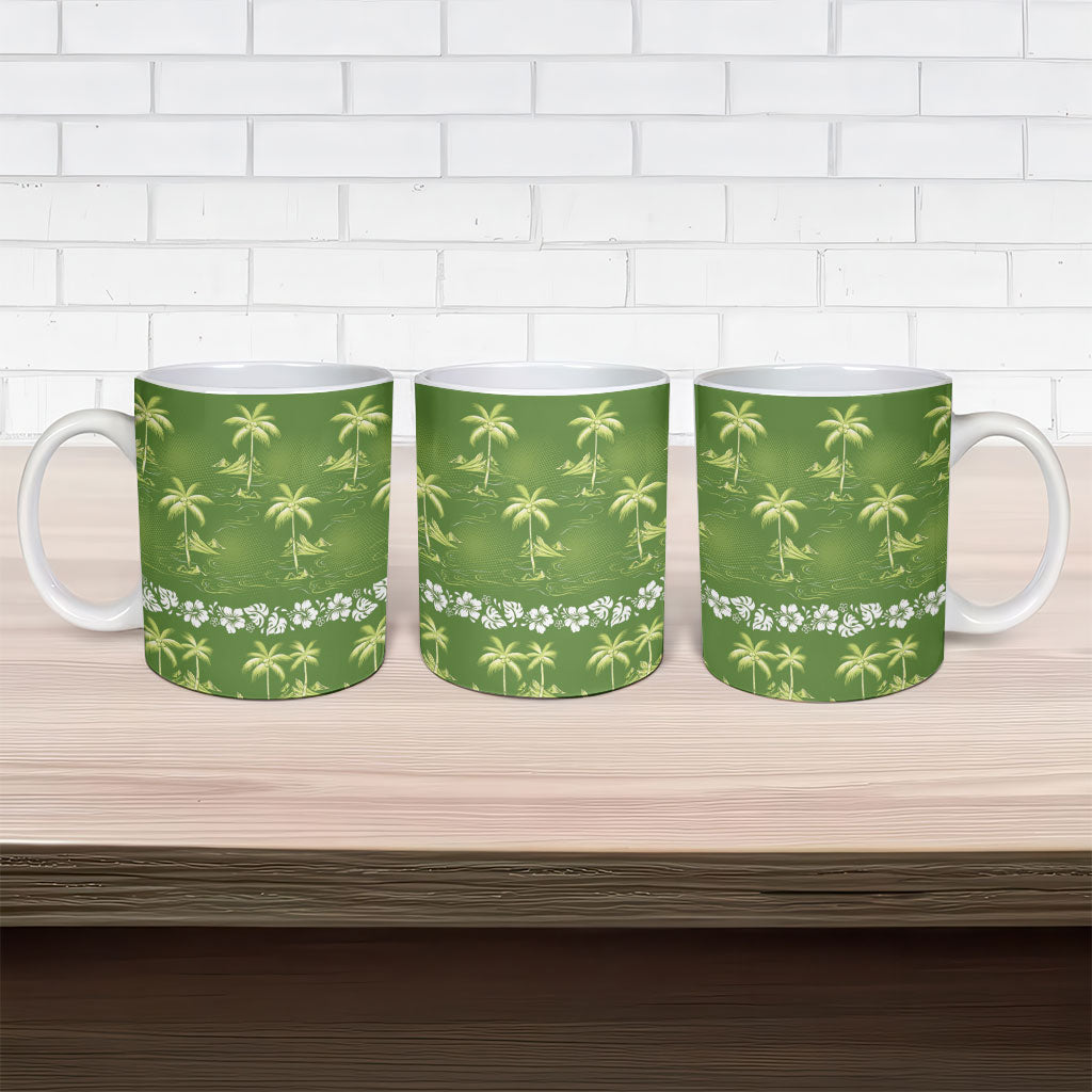 Olive Green Hawaii Palm Tree Hibiscus Ceramic Mug Fantasy Summer Vibe LT01 - Polynesian Pride