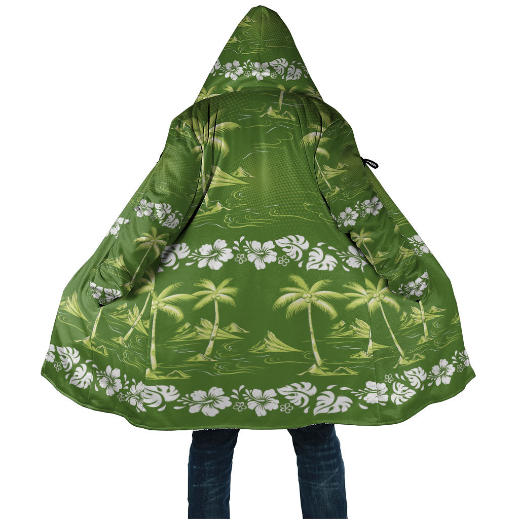 Olive Green Hawaii Palm Tree Hibiscus Cloak Fantasy Summer Vibe