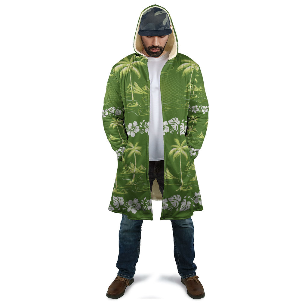 Olive Green Hawaii Palm Tree Hibiscus Cloak Fantasy Summer Vibe