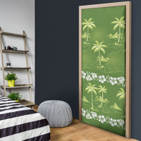 Olive Green Hawaii Palm Tree Hibiscus Door Cover Fantasy Summer Vibe LT01 - Polynesian Pride