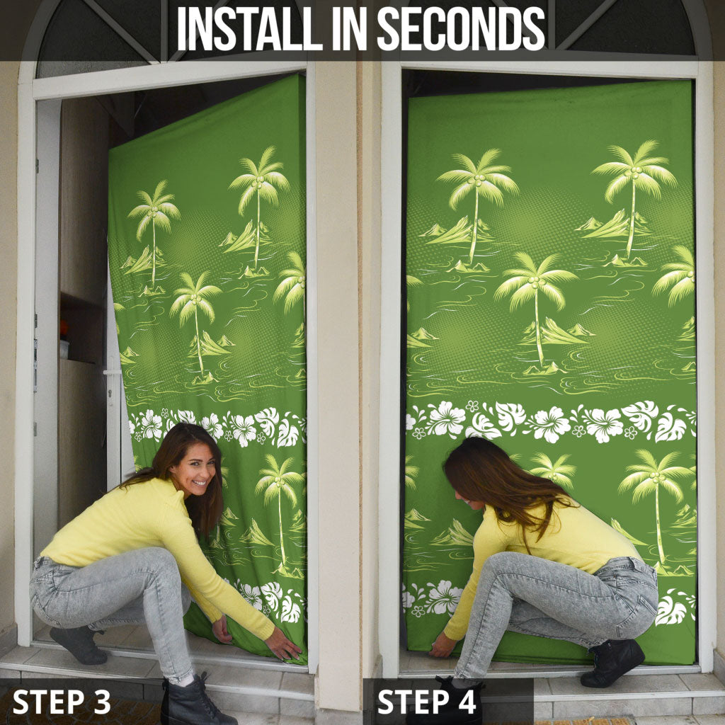 Olive Green Hawaii Palm Tree Hibiscus Door Cover Fantasy Summer Vibe LT01 - Polynesian Pride