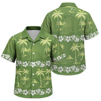 Olive Green Hawaii Palm Tree Hibiscus Family Matching Long Sleeve Bodycon Dress and Hawaiian Shirt Fantasy Summer Vibe LT01 Son's Shirt Olive - Polynesian Pride