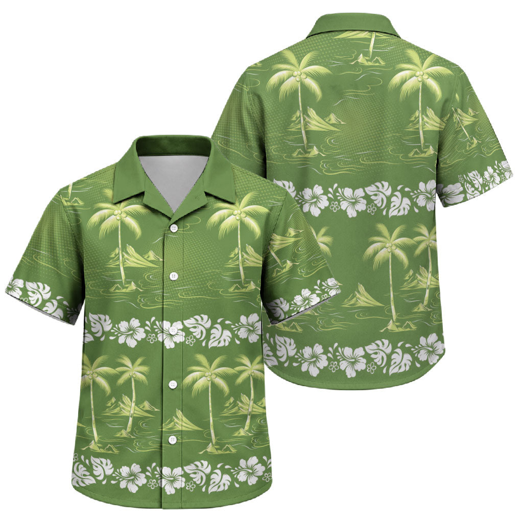 Olive Green Hawaii Palm Tree Hibiscus Family Matching Off Shoulder Maxi Dress and Hawaiian Shirt Fantasy Summer Vibe LT01 Son's Shirt Olive - Polynesian Pride