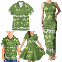 Olive Green Hawaii Palm Tree Hibiscus Family Matching Tank Maxi Dress and Hawaiian Shirt Fantasy Summer Vibe LT01 - Polynesian Pride