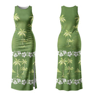Olive Green Hawaii Palm Tree Hibiscus Family Matching Tank Maxi Dress and Hawaiian Shirt Fantasy Summer Vibe LT01 Mom's Dress Olive - Polynesian Pride