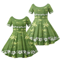 Olive Green Hawaii Palm Tree Hibiscus Family Matching Tank Maxi Dress and Hawaiian Shirt Fantasy Summer Vibe LT01 Daughter's Dress Olive - Polynesian Pride