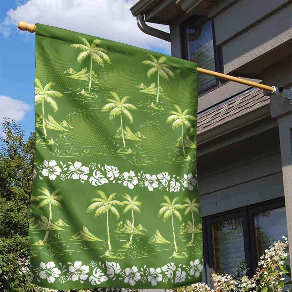 Olive Green Hawaii Palm Tree Hibiscus Garden Flag Fantasy Summer Vibe LT01 - Polynesian Pride