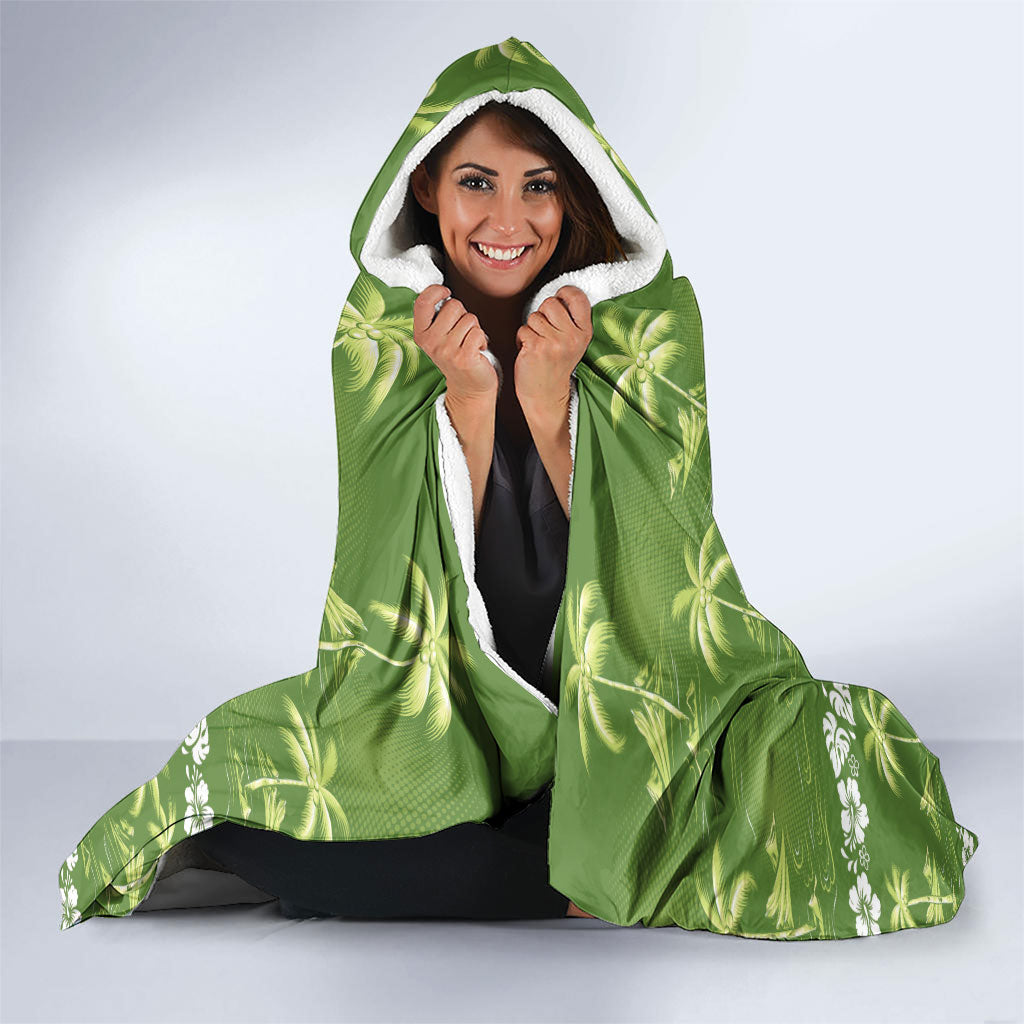 Olive Green Hawaii Palm Tree Hibiscus Hooded Blanket Fantasy Summer Vibe LT01 - Polynesian Pride