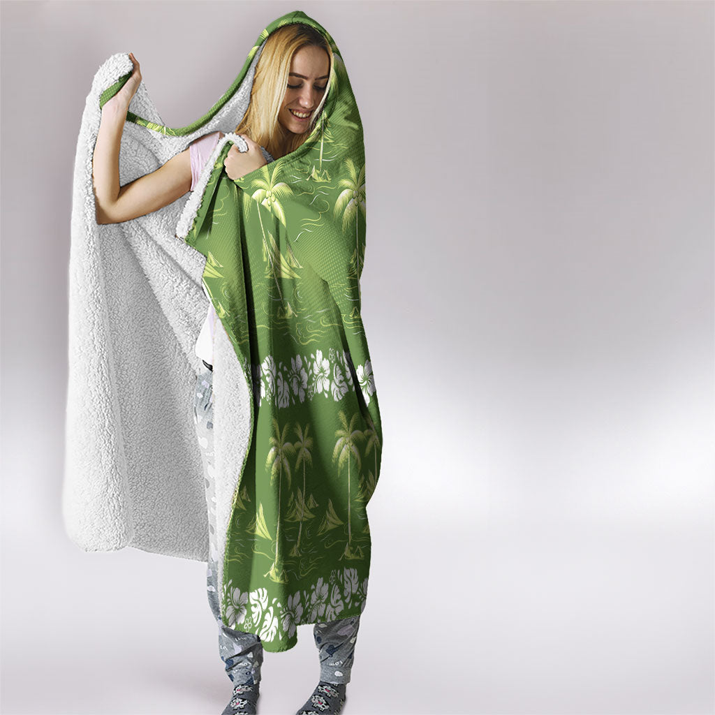 Olive Green Hawaii Palm Tree Hibiscus Hooded Blanket Fantasy Summer Vibe LT01 - Polynesian Pride