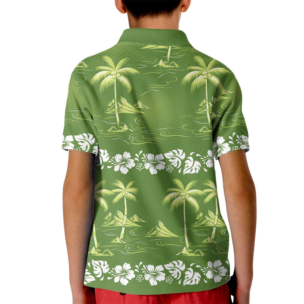 Olive Green Hawaii Palm Tree Hibiscus Kid Polo Shirt Fantasy Summer Vibe LT01 - Polynesian Pride