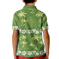 Olive Green Hawaii Palm Tree Hibiscus Kid Polo Shirt Fantasy Summer Vibe LT01 - Polynesian Pride