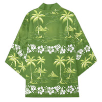 Olive Green Hawaii Palm Tree Hibiscus Kimono Fantasy Summer Vibe LT01 - Polynesian Pride