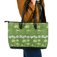 Olive Green Hawaii Palm Tree Hibiscus Leather Tote Bag Fantasy Summer Vibe LT01 - Polynesian Pride