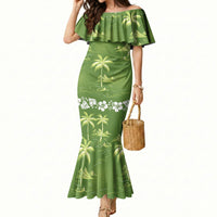 Olive Green Hawaii Palm Tree Hibiscus Mermaid Dress Fantasy Summer Vibe LT01 Women Olive - Polynesian Pride