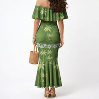 Olive Green Hawaii Palm Tree Hibiscus Mermaid Dress Fantasy Summer Vibe LT01 - Polynesian Pride