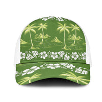 Olive Green Hawaii Palm Tree Hibiscus Mesh Trucker Cap Fantasy Summer Vibe LT01 One Size White Olive - Polynesian Pride