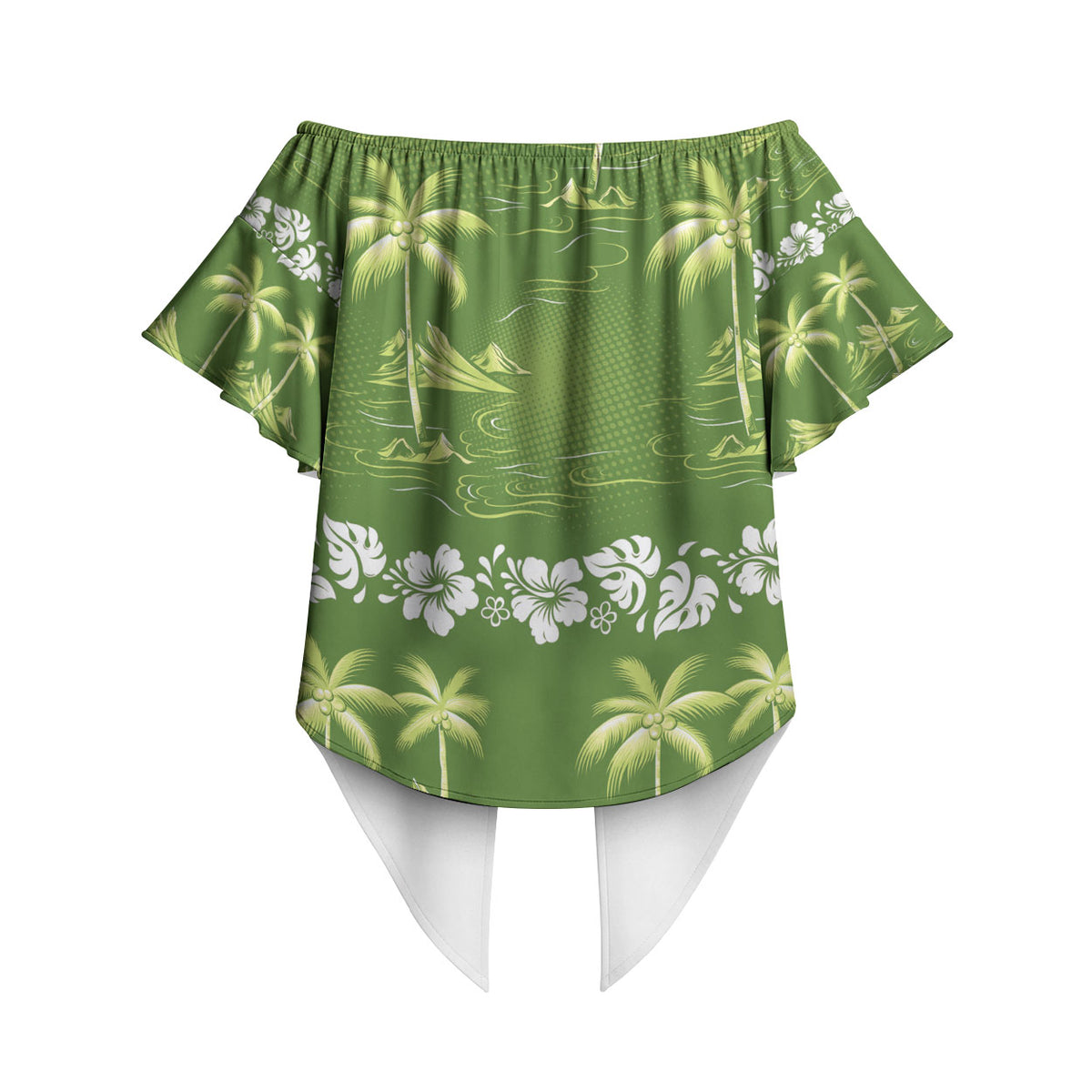 Olive Green Hawaii Palm Tree Hibiscus Off Shoulder Wrap Waist Top Fantasy Summer Vibe LT01 - Polynesian Pride