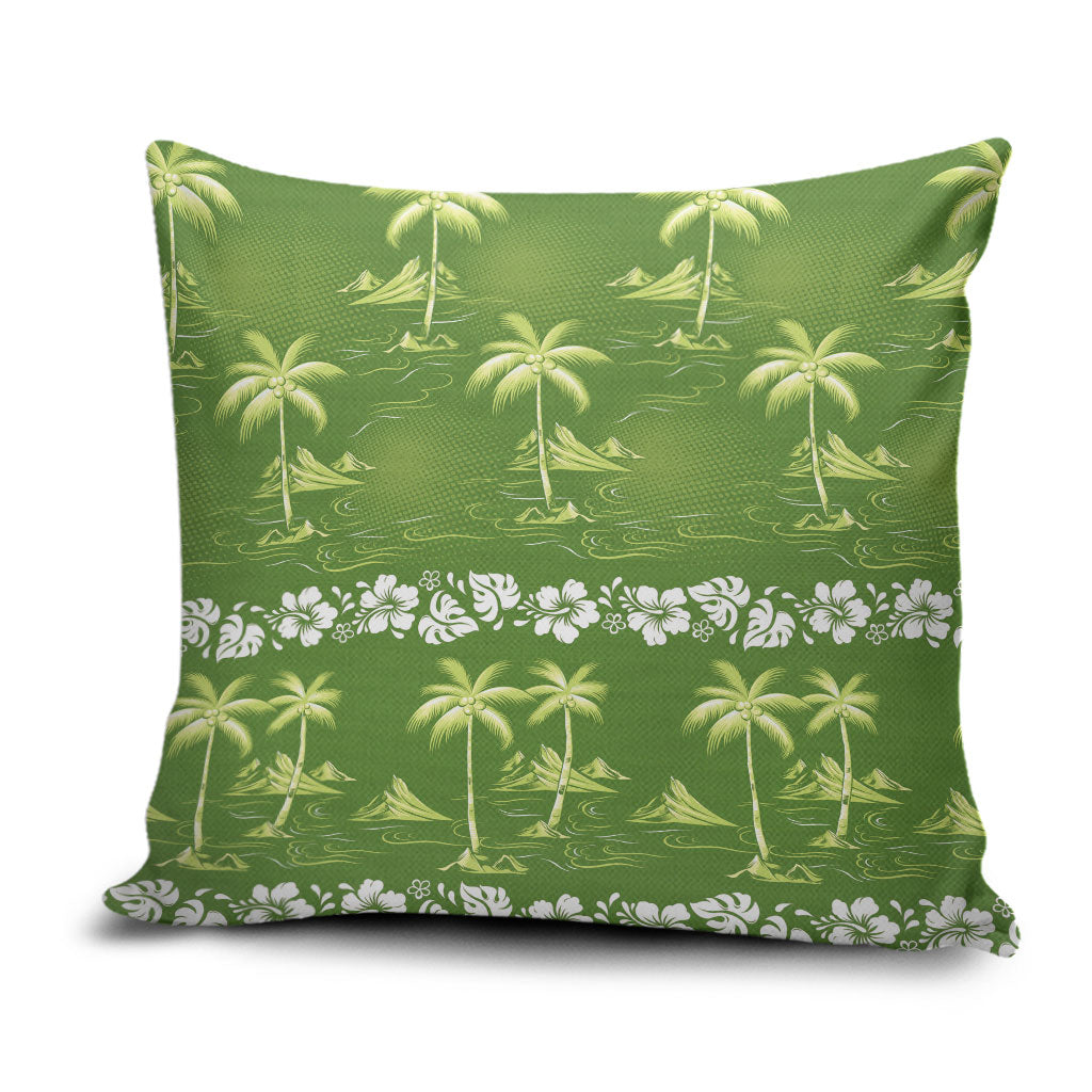 Olive Green Hawaii Palm Tree Hibiscus Pillow Cover Fantasy Summer Vibe LT01 Olive - Polynesian Pride