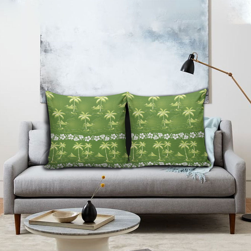 Olive Green Hawaii Palm Tree Hibiscus Pillow Cover Fantasy Summer Vibe LT01 - Polynesian Pride