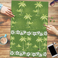 Olive Green Hawaii Palm Tree Hibiscus Puzzle Fantasy Summer Vibe