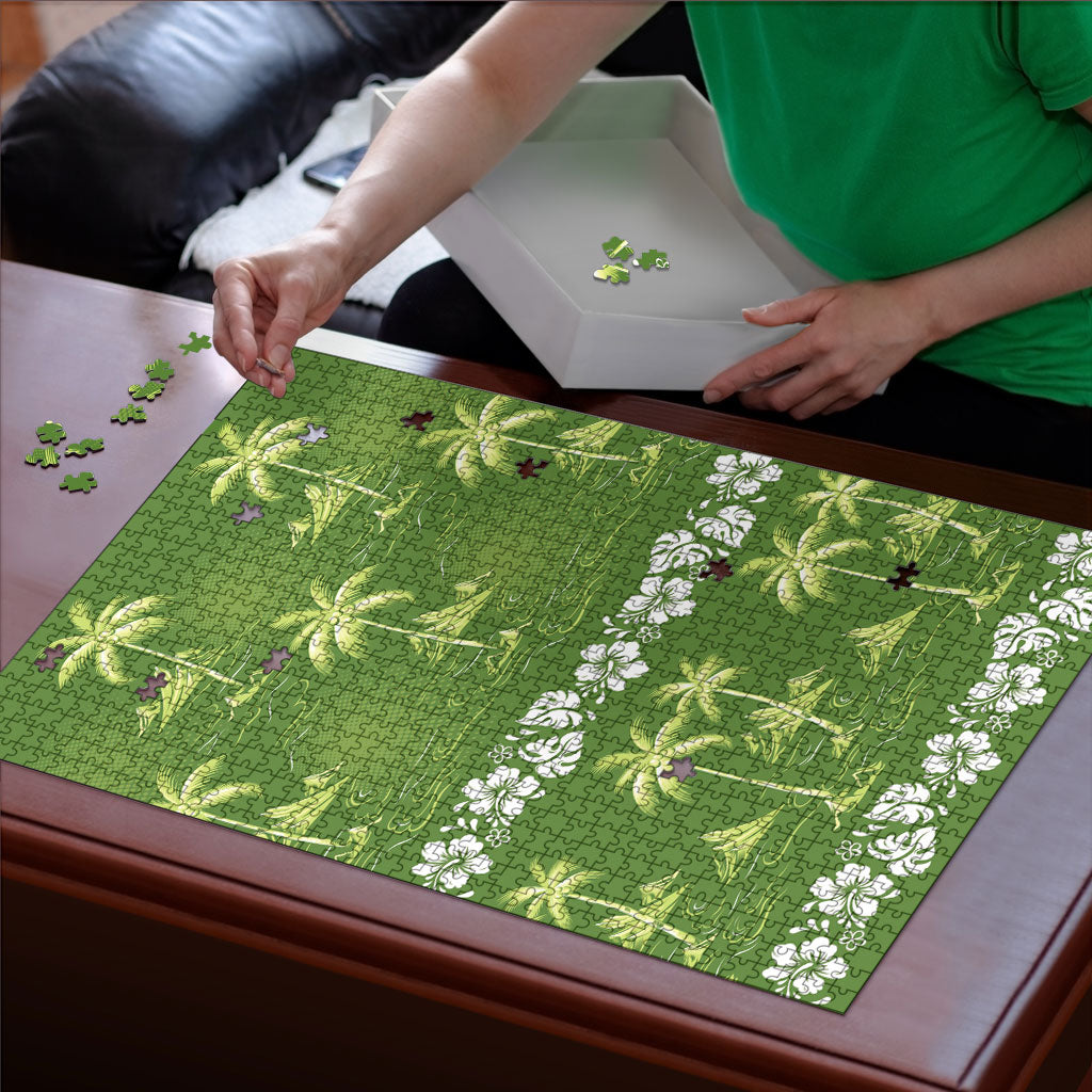 Olive Green Hawaii Palm Tree Hibiscus Puzzle Fantasy Summer Vibe