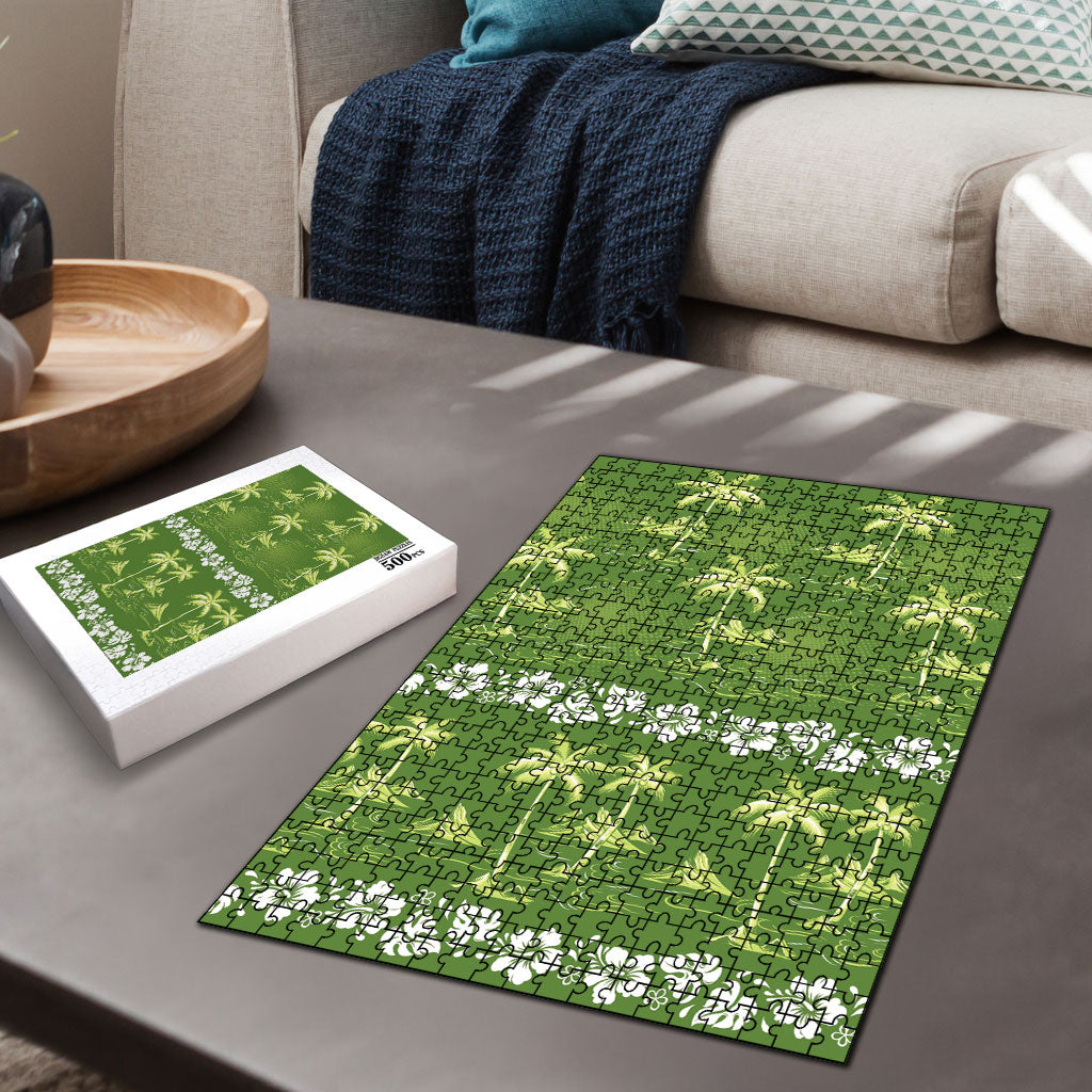 Olive Green Hawaii Palm Tree Hibiscus Puzzle Fantasy Summer Vibe